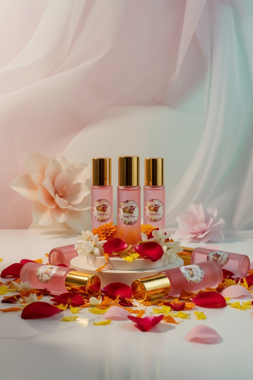 Small Floral Perfume Bottles with roll on attachment 